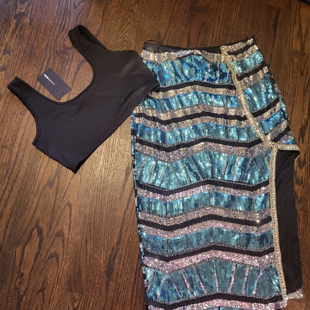 2 piece sequence skirt set